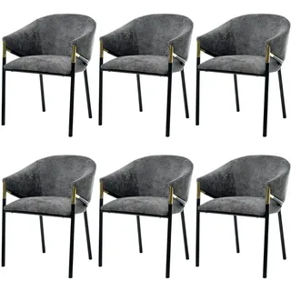 Flieks Esszimmerstühle 6er Grau Chenille Gold Edelstahl modern , Textil , 56.5x78.5x56.5 cm , Esszimmer, Stühle, Armlehnstühle