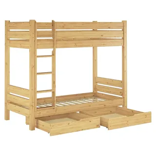 Etagenbett extra stabil 80x190 Zubehör wählbar Kiefer Nische 100 Stockbett Erwachsene V-60.16-08-190Rollrost. Matratzen und Doppelbettkasten inkl. - Naturbelassen