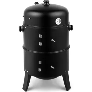 FCH Holzkohlegrill 3-in-1 Räuchertonne, Gartengrill odder Ofen, Thermometer, Belüftung, Tür, 3 Roste, Smoker, BBQ - Schwarz