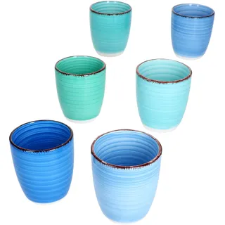 MamboCat 6er Set Blue Mokkabecher I 150 ml I Kleine Becher ohne Henkel aus Steingut für 6 Personen mit verschiedenen Blautönen & Strudel-Dekor I für Espresso, Matcha etc.