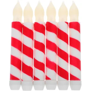 OUNONA 6 Stück Batteriebetriebene Flammenlose Stabkerzen Led Kerzen Mit Gestreiftem Design Rot Weiß Für Party Heimdekoration Hochzeit Sicher Wiederverwendbar