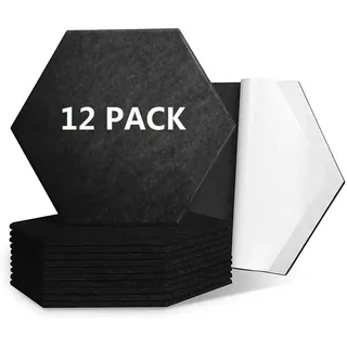 Warmiehomy Akustikpaneele 12 Stück Hexagon Akustikplatten Selbstklebend Akustikschaumstoff Akustik Panel Schalldämmung Schallschutz Wandpaneele für Decken, Tür, Studio, Büro, Wanddekoration Schwarz