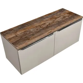 Waschtischunterschrank 120cm 2 Schubkästen, 4 Auszüge PUEBLA-56-TAUPE in taupe mit Vintage Oak, B/H/T ca. 120,4/48,5/46 cm - Beige