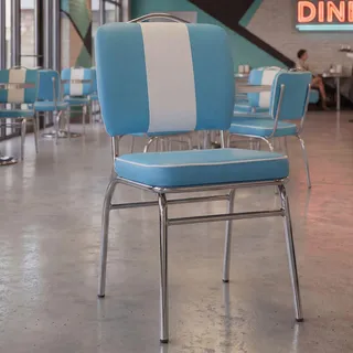FineBuy Esszimmerstuhl American Diner Blau 50er Jahre Retro Stuhl Sitzfläche mit Rückenlehne Sitzhöhe 47 cm - Blau