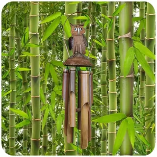 Windspiel Klangspiel Bambus Klang Deko Klangröhren Entspannung Garten Türglocke Kokosnuss Eule Größe Klein