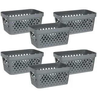 Glad Aufbewahrungskörbe aus Kunststoff, 6er-Set | Speisekammer-Organizer für Unterschrank, Wäscheschrank und Bad | Stapelbare Regalboxen mit Griffen, 3,8 l, Grau