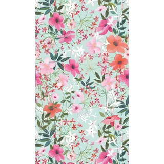 Livingwalls Vliestapete - Tapete Blumen in Türkis, Grün und Pink - Wandtapete für verschiedene Räume - Wandbild XXL 2,80 m x 1,59 m