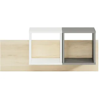 Feldmann-Wohnen Wandregal Drop weiß / grau / Fjord Buche 92 / 22 / 42cm , Holz , Rechteckig , 92x41x22 cm , Wohnzimmer, Regale, Wandregale
