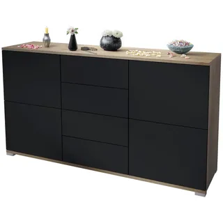 Vladon Sideboard Rova Schwarz matt , Holzwerkstoff , 138.5x75.5x35 cm , Kleinmöbel, Kommoden, Sideboards