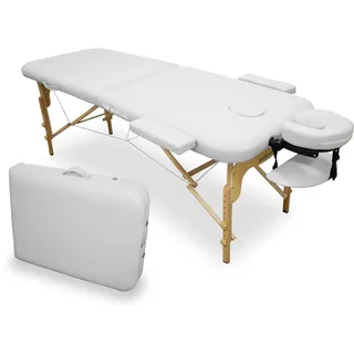 WELLCORE Massageliege, klappbar, aus Holz, Kunstleder, 185 x 65 cm, höhenverstellbar, Abnehmbarer Kopf, Zwei Erweiterungsarme, Gesichtsloch, Weiß, bis 225 kg