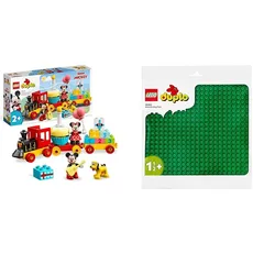 LEGO DUPLO Disney Mickys und Minnies Geburtstagszug, Zug-Spielzeug & DUPLO Bauplatte in Grün, Grundplatte für DUPLO Sets, Konstruktionsspielzeug für Kleinkinder 10980