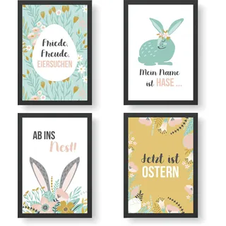 Papierdrachen 4 Premium Poster zu Ostern | DIN A4 | Wandbilder für Wohnzimmer und Küche - Frühling - hochwertige Kunstdrucke | Dekoration | Wandbild Set