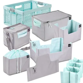 Klappbox KEEEPER "lea 32l und 5x faltbare Boxen und Isoliertaschen nea", aquamarine, grau, B:48cm H:23,5cm T:34,5cm, Kunststoff, Einkaufskörbe, Klappbox, Soft-Touch-Griffe, zusammenklappbar