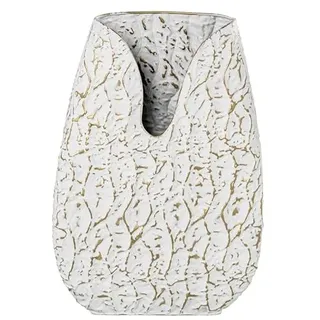 DRW Bodenvase aus Metall, Weiß und Gold, 44 x 32 x 13 cm