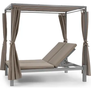 Blumfeldt Doppelliege Outdoor für 2 Personen mit Dach, Doppel-Sonnenliege, Doppel Garten Liege Bett für Erwachsene & Kinder, Gartenbett mit Verstellbarer Rückenlehne, Outdoor-Sonnenbett mit Dach - Schwarz