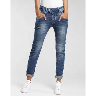 Slim-fit-Jeans GANG "94MARGE", Damen, Gr. 33, N-Gr, blau (blau used), Denim/Jeans, Obermaterial: 98% Baumwolle, 2% Elasthan, Destroyed-Effekte, slim fit lang, Jeans Slim-fit-Jeans, mit besonderem 4-Knopf-Verschluss, Topseller