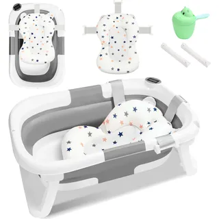 Jopassy Babybadewanne 60,5x43x20,5cmFaltbar Baby Bath Wanne Grau PP+PTE Babywanne mit Rutschfeste Fußpolster Badewanne Für Babys Kinder (mit Sitzkissen) - Grau