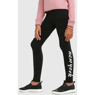 Leggings KIDSWORLD "Stretch-Leggings mit New York Print", Mädchen, Gr. 164/170, N-Gr, schwarz, Jersey, Obermaterial: 95% Baumwolle, 5% Elasthan, bedruckt, eng lang, Hosen Leggings, mit Beindruck