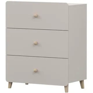 Kommode MARIO 3S, Jugendzimmer, Sideboard Anrichte 80 cm Kaschmir/Kaschmir, drei Schubladen, Holzgriffe - Creme