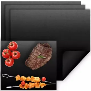 BBQ Grillmatte Bodenschutz Antihaft Hitzebeständig Zuschneidbar Wiederverwendbar für Gasgrill Holzkohlegrill Elektronischen Grill Backofen 3er /5er Set Schwarz 23470, Menge:3 - Schwarz