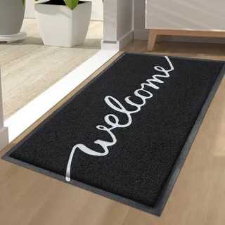 Homaxy Welcome Fußmatte außen und innen, rutschfeste Schmutzfangmatte Türmatte, waschbar Fussmatte aussen für Haustür, Eingangsbereich, Garten (44 x 76 cm, Schwarz)