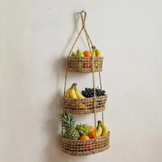 FRUIT HUB® Obstkorb Hängend aus Seegras, Hängekorb für Küche und Wand, Platzsparend, Nachhaltig, Handgefertigt, Natürlich