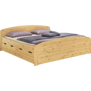 Funktionsbett Überlänge 180x220 Bettgestell 3 Bettkasten Senioren Zubehör wählbar V-60.50-18-220Federholzrahmen und Matratze inkl. - Naturbelassen