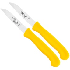Hirsch Gemüsemesser Solingen Germany | Obstmesser Glattschliff | BPA-frei Küchenmesser | sehr scharf | Gerade Klinge | rostfrei | Messerset Schälmesser (Gelb)