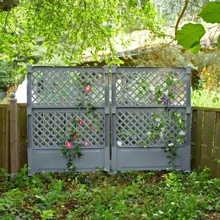 NYVI Spalier mit Erdspießen NYVIGreen 140x100 cm 2er Set - Rankgitter aus wetterfestem & recyceltem Kunststoff - Rankhilfe - Pflegeleicht, Steckmontage ohne Werkzeug, Farbe:Grau