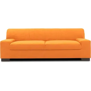 DOMO. collection Sofa Norma, 3-Sitzer Couch, 3er Polster-Garnitur mit Holzfüßen, 212 x 85 x 74 cm (BxTxH), Feinstoff orange