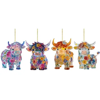 Highland Kuh Weihnachtskugel aus Acryl Christbaumschmuck Lustig - Christbaumkugel Figuren Weihnachtsdeko Anhänger - Deko Baumkugel Geschenk für Damen Frauen Mädchen (4)