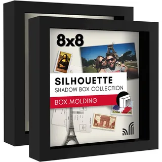 Americanflat 3D-Bilderrahmen zum Befüllen in Schwarz - 20x20 cm - Tiefer Objektrahmen mit Weichem Leinentuch als Rückwand - MDF-Holzrahmen mit Bruchsicheren Glas, Aufhängung für die Wand - 2er Set