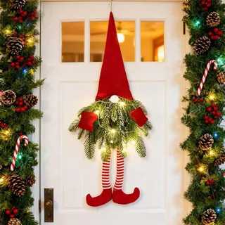LED Türkranz Weihnachten, 70cm Weihnachtsdeko Tür Wichtel Kranz (A) | Weihnachtskranz Haustür, Türkranz Weihnachten Außen, Weihnachtskranz LED Für Haustür Wand Fenster Kamin