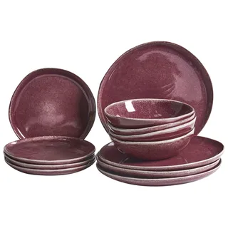 BELIANI Tafelservice Burgunderrot Steinzeug Ton und Kaolin für 4 Personen 12-teilig Rund Handgefertigt Skandi Geschirr Set Essgeschirr Küche Esszimmer - Rot