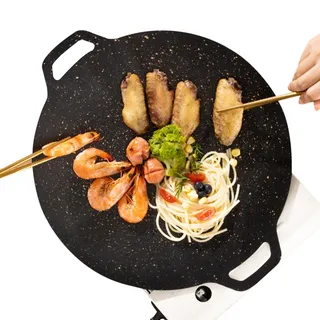 Koreaner Grill | Runde Induktionsbratpfanne Nicht-Stick-Flachgrill Gleichmäßige Wärmeleitung | Tragbare Outdoor-Camping-Kassette BBQ-Grill Multifunktions-Gaskohlepfanne