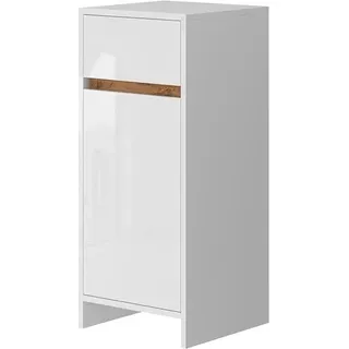 Vicco Midischrank Detmold, Weiß Eiche 35 x 82 cm mit Tür und Schublade