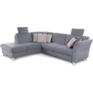 CAVADORE Schlafsofa Trend / Skandinavische Eckcouch mit Federkern, Bettfunktion, Stauraum in der Ottomane und 2 Kopfstützen / 249 x 86 x 162 / Chenille, Hellblau