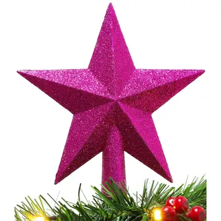 Christmas Concepts® 20cm Glitzer-Baumkronen-Sterndekoration – Weihnachtsbaumspitze (Hot Pink)