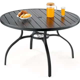 Gartentisch - Runder Terrassen- & Balkontisch - Ø 120 cm, Höhe 72,5 cm - Kohlenstoffstahl - Wasserfest - Schirmloch 38 mm - Tragkraft 68 kg - Schwarz