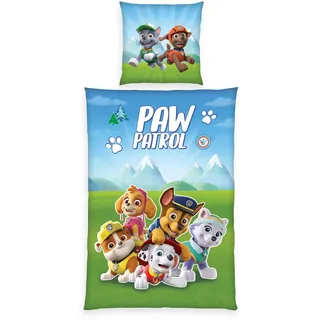 Herding Bettwäsche-Set, Paw Patrol, Kopfkissenbezug 80 x 80 cm mit Reißverschluss und Wende-Motiv, Bettbezug 135 x 200 cm, Mit Reißverschluss, Leuchtet im Dunkeln, 100% Baumwolle/Renforcé