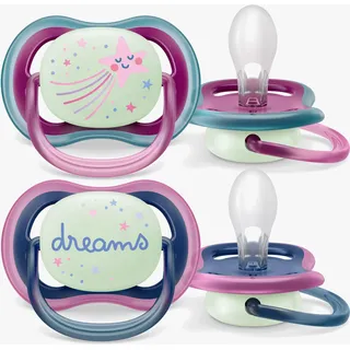 Philips AVENT ultra air Nighttime Schnuller – 2er Pack, BPA-freier, atmungsaktiver, im Dunkeln leuchtender Schnuller für Babys von 6-18 Monaten, inklusive Transport- und Sterilisationsbox