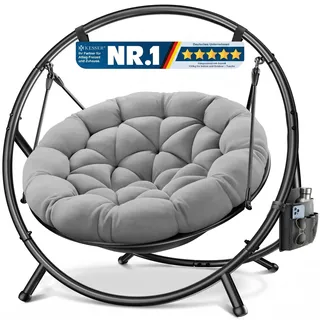 KESSER® Hängesessel mit Gestell Bali Hängeschaukel Hängestuhl bis 150kg für Indoor und Outdoor + Kissen & Seitentasche Hängekorb Stahlgestell & Schaumstoff Sitzpolster