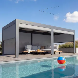 Mendler Alu Pergola HWC-L41 3 x 6 m inkl. 6 Seitenteile Grau