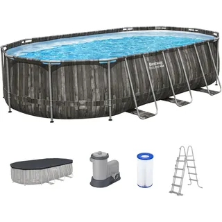 Bestway Steel Pro MAX Frame Pool Komplett-Set, 610 x 366 x 122 cm, Holz-Optik, 20.241 L, 3-lagiges TriTech-Material, ClickConnect System, Filterpumpe, Sicherheitsleiter, Abdeckplane, Reparaturflicken