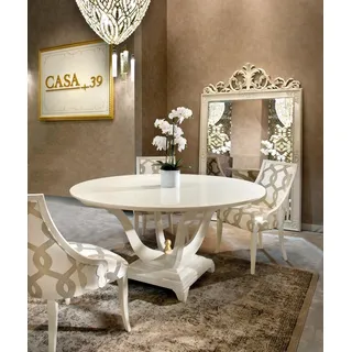 Design Rund Tisch 4x Sessel Stühle Ess Zimmer Sitz Polster Runde Tische Garnitur - Weiß