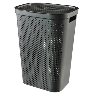 Curver Infinity Dots Wäschekorb, rechteckig, 100% recycelt, 60 l, Dunkelgrau