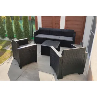 Dmora - Loungeset für draußen Venus, Outdoor-Lounge mit Couchtisch, Terrassenset mit Kissen, Gartenkomposition mit Sofa und Sesseln, Made in Italy, Anthrazit