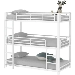 Flieks Etagenbett 90x200cm Weiß Metall Dreifach-Etagenbett , 90x200 cm , Babymöbel & Kindermöbel, Kinderzimmer & Jugendzimmer, Stockbetten