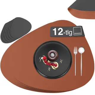 SÄNGER Untersetzer & Platzsets abwaschbar aus Kunstleder 12 teilig | Tischuntersetzer für 6 Personen-rutschfest doppelseitig wasserdicht-Tischset Untersetzer Anthrazit Braun 44 * 37cm