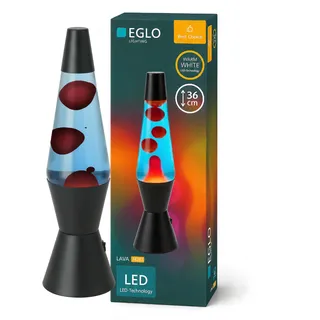 EGLO LED Lavalampe Lava, Deko Lampe Wassersäule, Retro Lavaleuchte Kinder | Dekoleuchte Kinderzimmer in Schwarz, blaue Flüssigkeit mit rotem Wachs, 37,3 cm